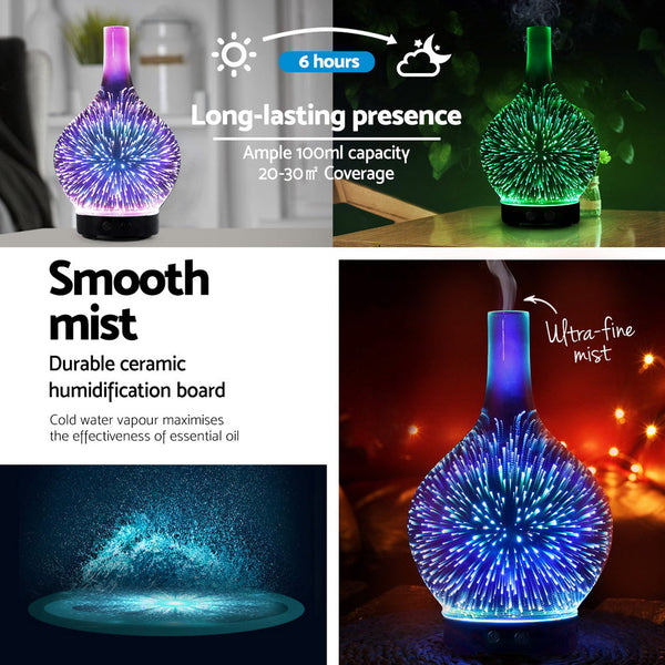 Devanti Ultrasonic Aroma Aromatherapy Diffuser 3D Light Oil Firework Humidifier Devanti