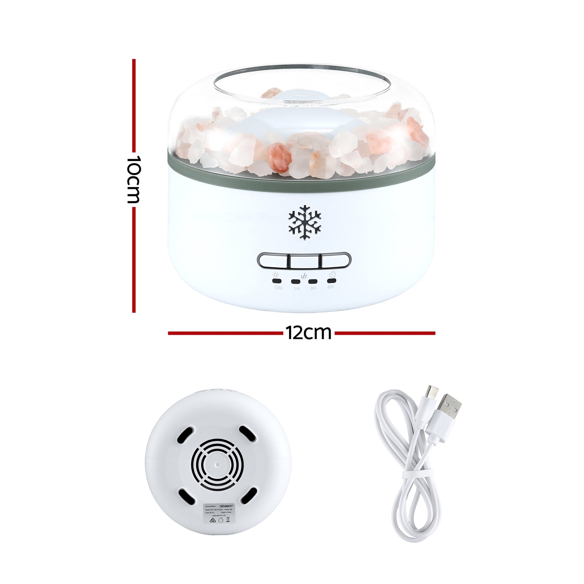 Devanti 150ml Salt Lamp Aroma Diffuser Ultrasonic Humidifier Purifier 7 LED Colors Awezingly