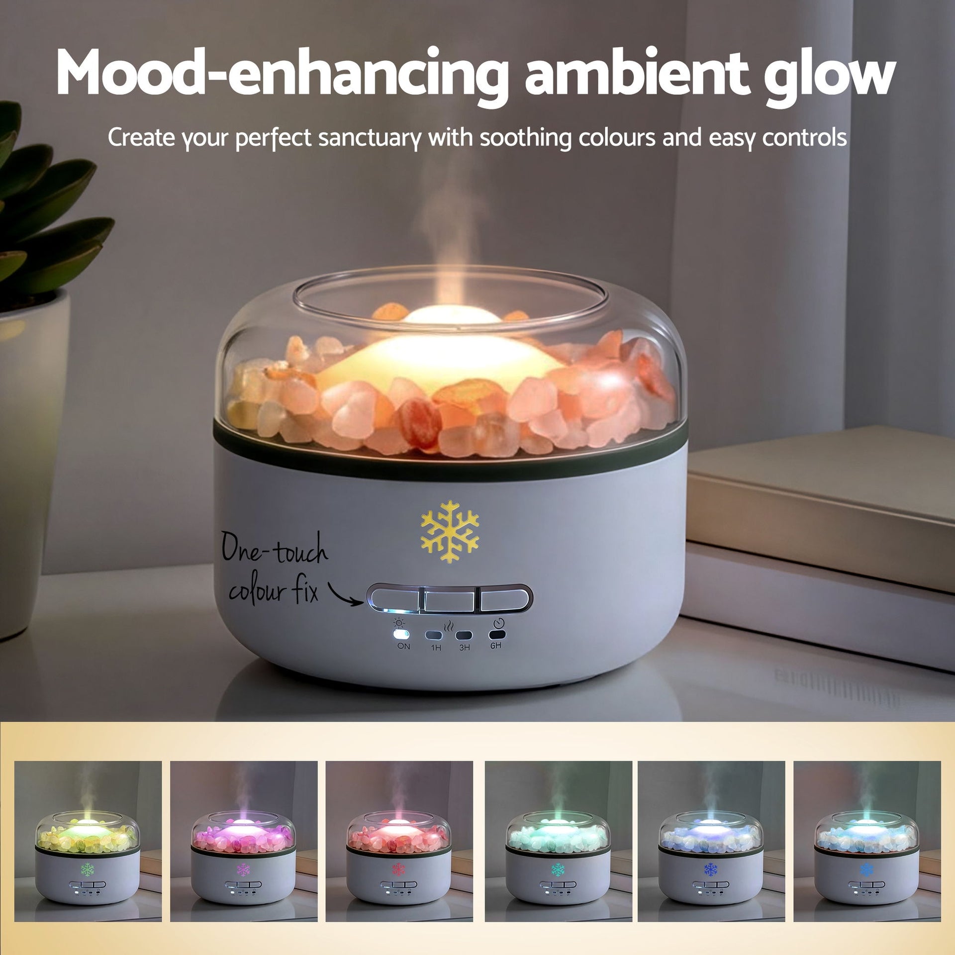 Devanti 150ml Salt Lamp Aroma Diffuser Ultrasonic Humidifier Purifier 7 LED Colors Awezingly