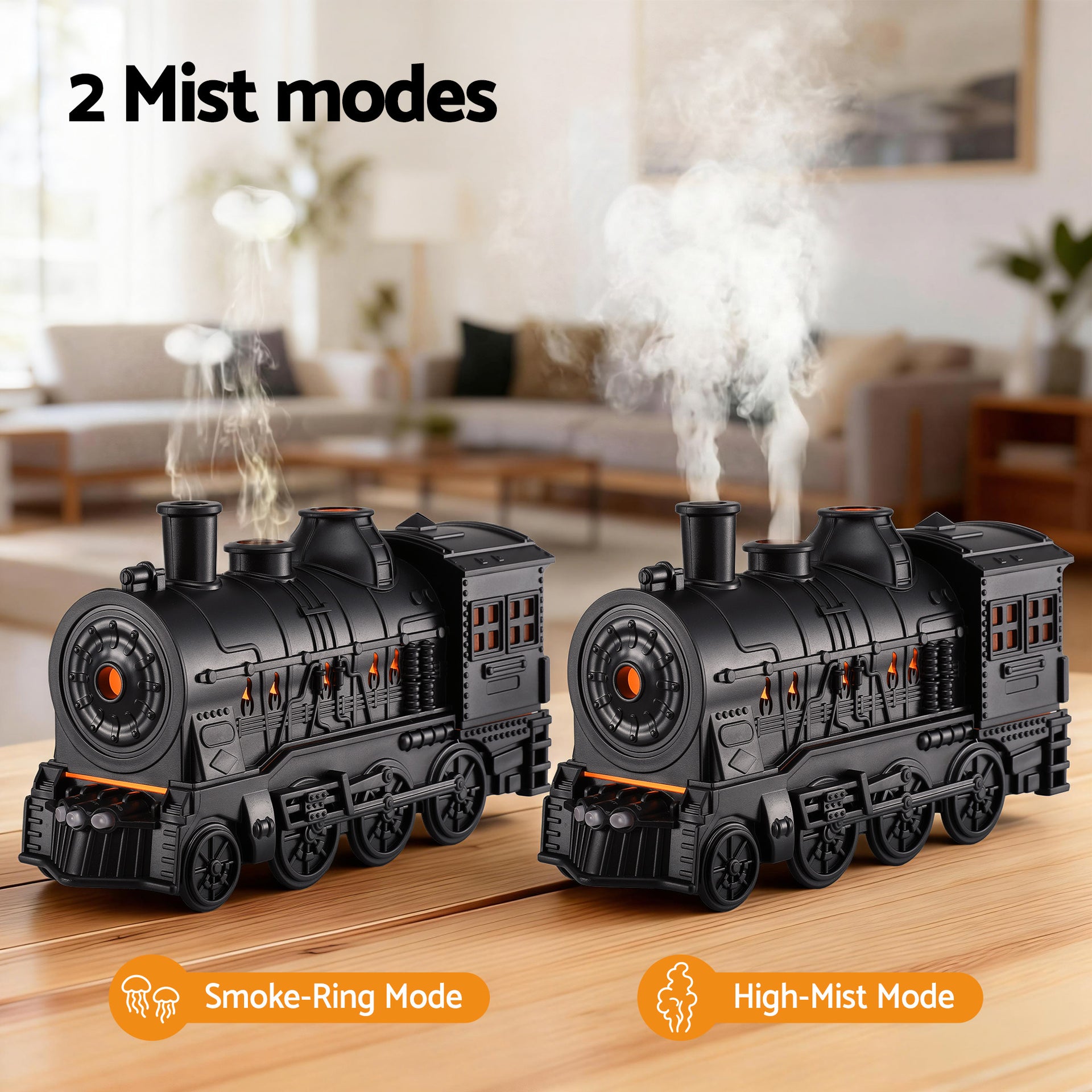 Devanti Train Aroma Diffuser Essential Oil Humidifier 300ml Smoke Ring LED Timer Awezingly