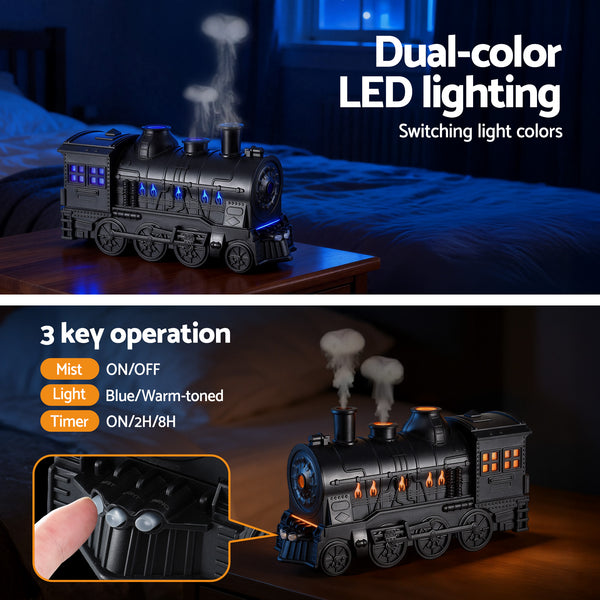 Devanti Train Aroma Diffuser Essential Oil Humidifier 300ml Smoke Ring LED Timer Awezingly