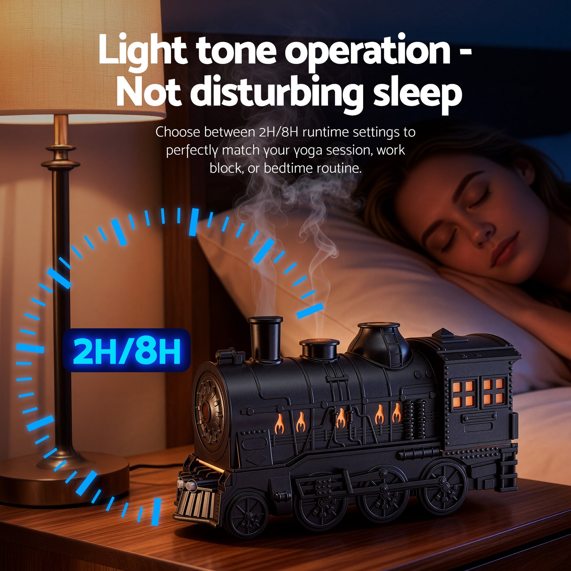 Devanti Train Aroma Diffuser Essential Oil Humidifier 300ml Smoke Ring LED Timer Awezingly