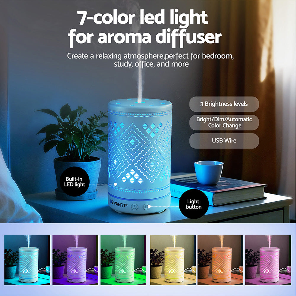 Devanti Ultrasonic Aroma Diffuser Aromatherapy 100ml LED Lights Iron Humidifier Forest Devanti
