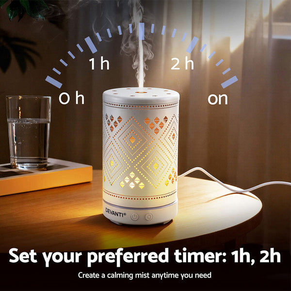 Devanti Ultrasonic Aroma Diffuser Aromatherapy 100ml LED Lights Iron Humidifier Forest Devanti