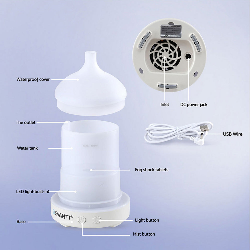 Devanti Ultrasonic Aroma Diffuser Aromatherapy 100ml LED Lights Iron Humidifier Forest Devanti