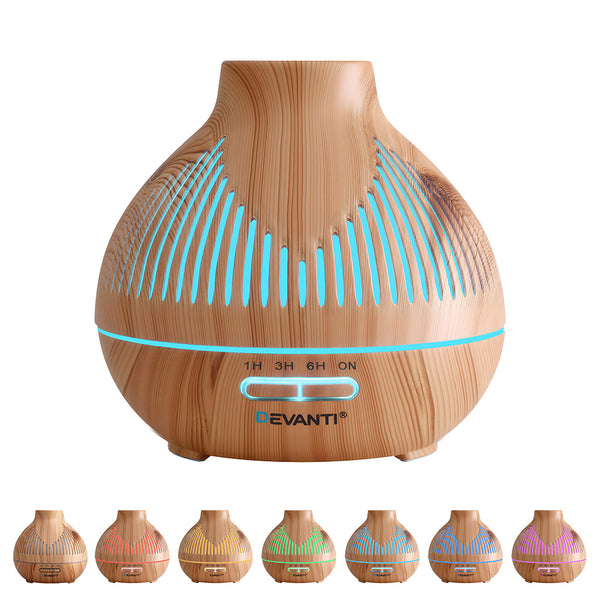 Devanti Ultrasonic Aroma Diffuser Aromatherapy 400ml LED Lights Iron Humidifier Forest Light wood grain Devanti