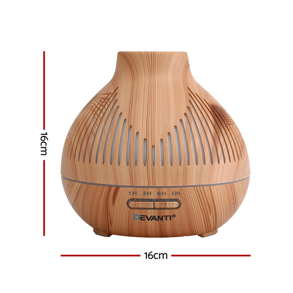 Devanti Ultrasonic Aroma Diffuser Aromatherapy 400ml LED Lights Iron Humidifier Forest Light wood grain Devanti