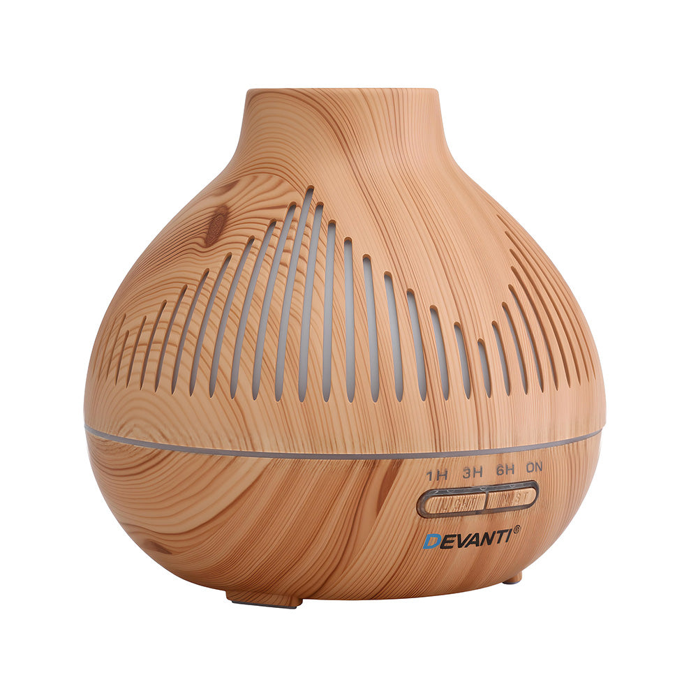 Devanti Ultrasonic Aroma Diffuser Aromatherapy 400ml LED Lights Iron Humidifier Forest Light wood grain Devanti