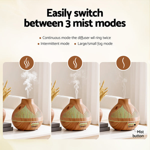Devanti Ultrasonic Aroma Diffuser Aromatherapy 400ml LED Lights Iron Humidifier Forest Light wood grain Devanti