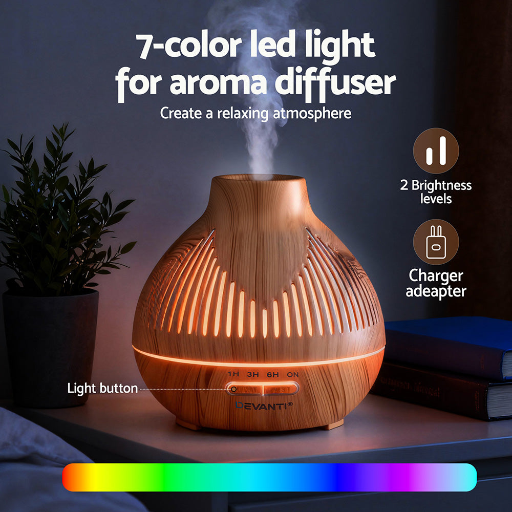 Devanti Ultrasonic Aroma Diffuser Aromatherapy 400ml LED Lights Iron Humidifier Forest Light wood grain Devanti
