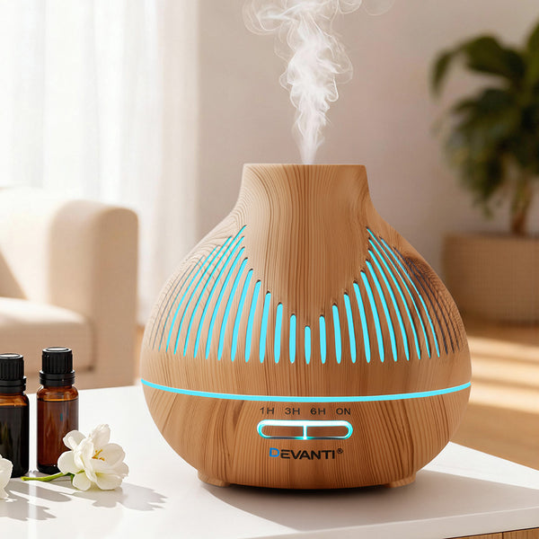 Devanti Ultrasonic Aroma Diffuser Aromatherapy 400ml LED Lights Iron Humidifier Forest Light wood grain Devanti