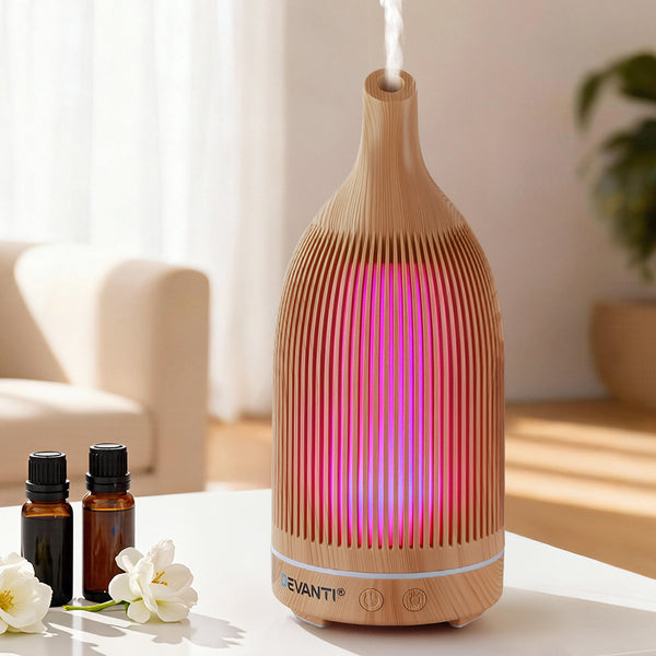 Devanti Ultrasonic Aroma Diffuser Aromatherapy 200ml LED Lights Iron Humidifier Forest Light wood grain Awezingly