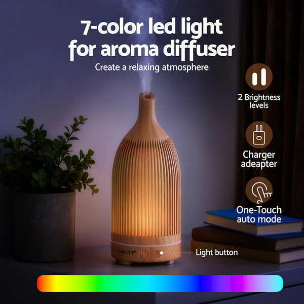 Devanti Ultrasonic Aroma Diffuser Aromatherapy 200ml LED Lights Iron Humidifier Forest Light wood grain Awezingly