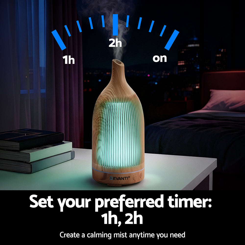 Devanti Ultrasonic Aroma Diffuser Aromatherapy 200ml LED Lights Iron Humidifier Forest Light wood grain Awezingly