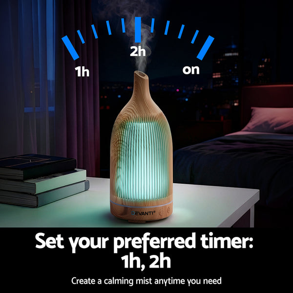 Devanti Ultrasonic Aroma Diffuser Aromatherapy 200ml LED Lights Iron Humidifier Forest Light wood grain Awezingly