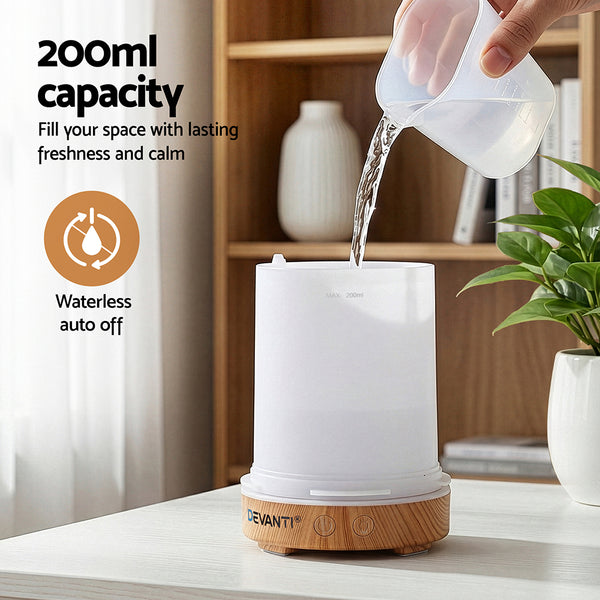 Devanti Ultrasonic Aroma Diffuser Aromatherapy 200ml LED Lights Iron Humidifier Forest Light wood grain Awezingly