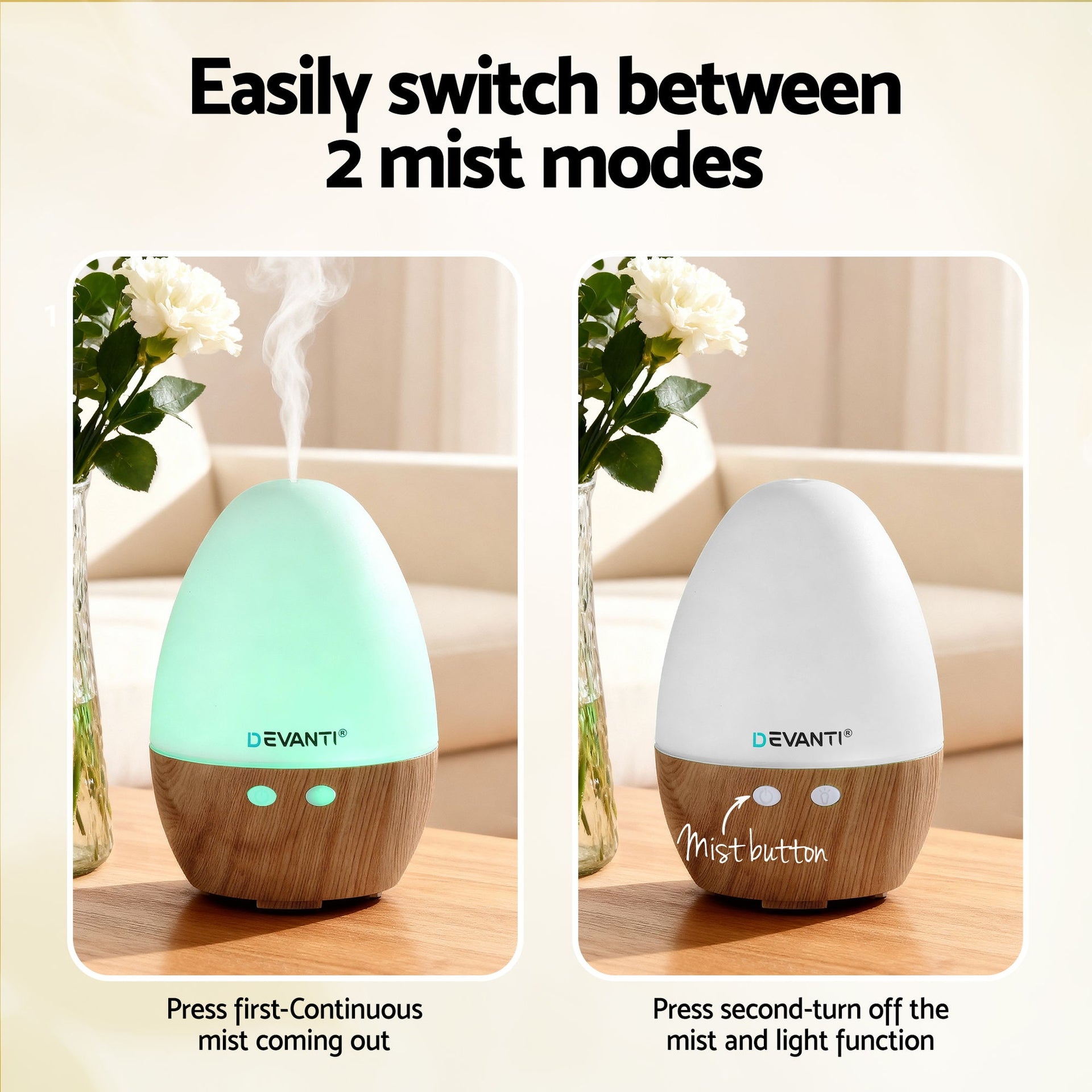 Devanti Ultrasonic Aroma Diffuser Aromatherapy 130ml LED Lights Iron Humidifier Forest Devanti