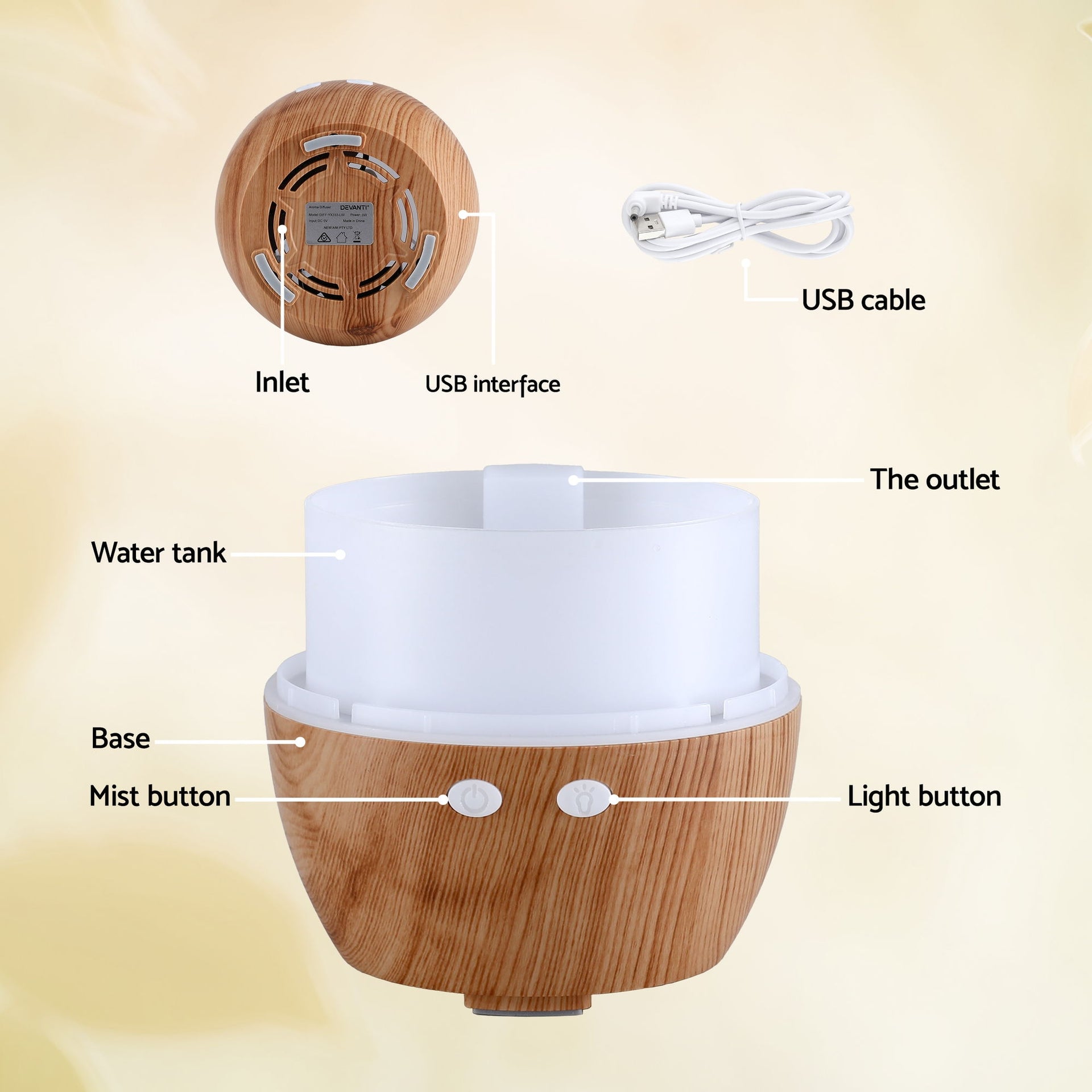 Devanti Ultrasonic Aroma Diffuser Aromatherapy 130ml LED Lights Iron Humidifier Forest Devanti
