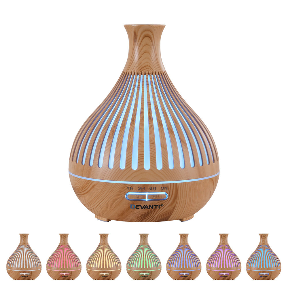 Devanti Ultrasonic Aroma Diffuser Aromatherapy 400ml LED Lights Iron Humidifier Forest Light wood grain Devanti
