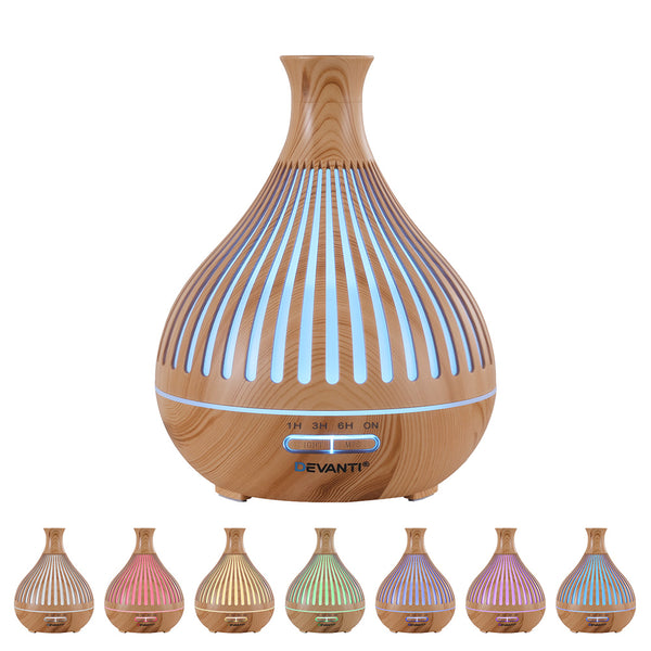 Devanti Ultrasonic Aroma Diffuser Aromatherapy 400ml LED Lights Iron Humidifier Forest Light wood grain Devanti