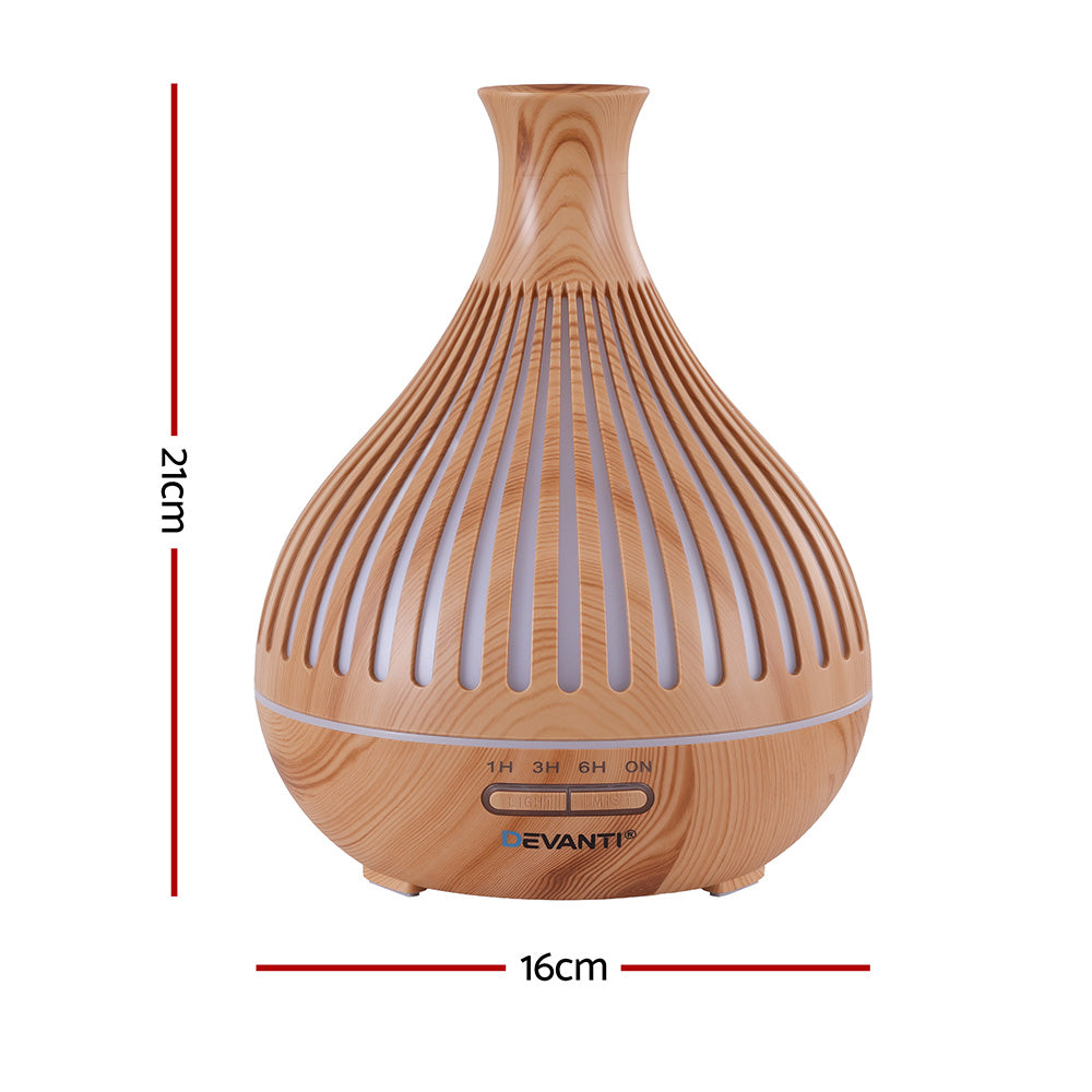Devanti Ultrasonic Aroma Diffuser Aromatherapy 400ml LED Lights Iron Humidifier Forest Light wood grain Devanti