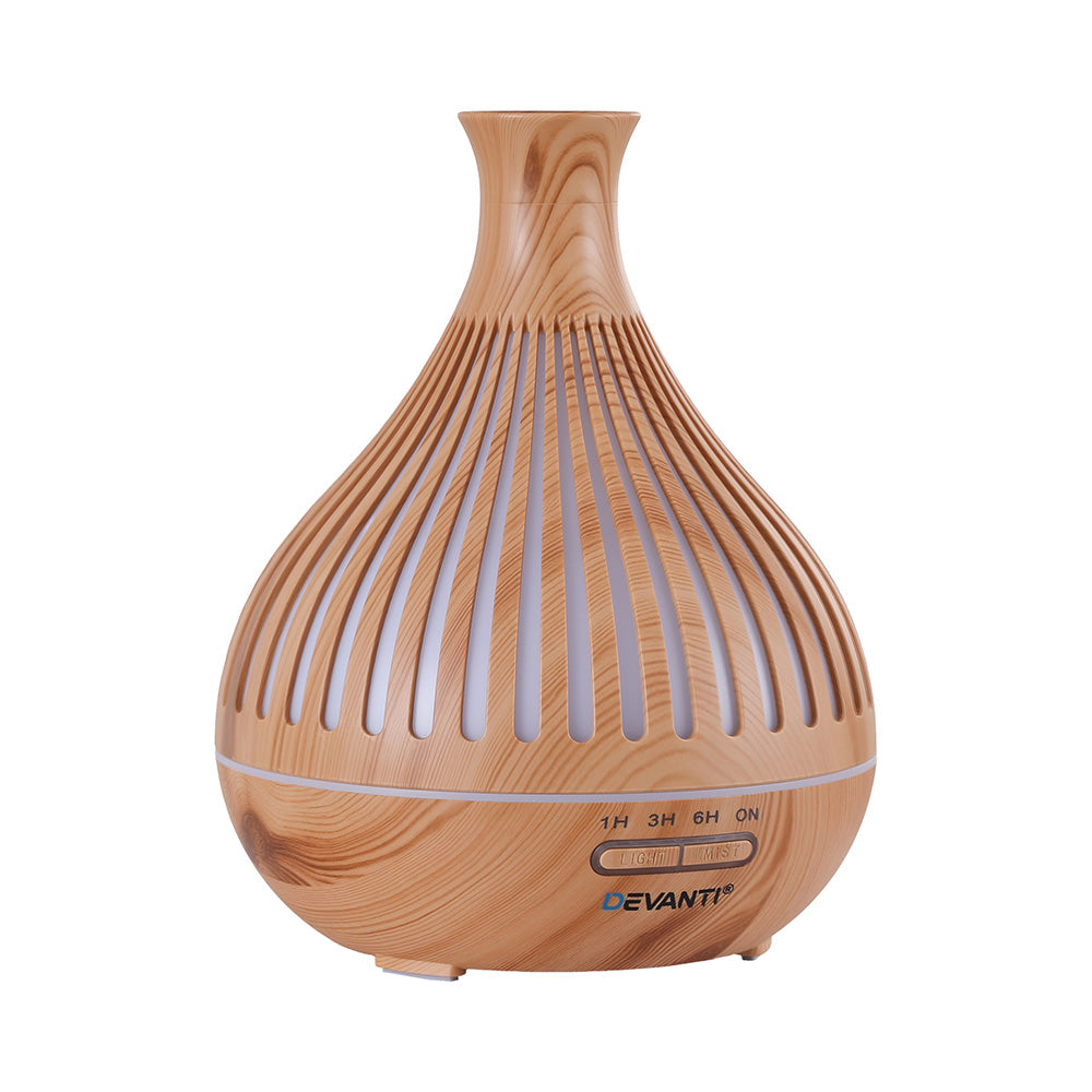 Devanti Ultrasonic Aroma Diffuser Aromatherapy 400ml LED Lights Iron Humidifier Forest Light wood grain Devanti