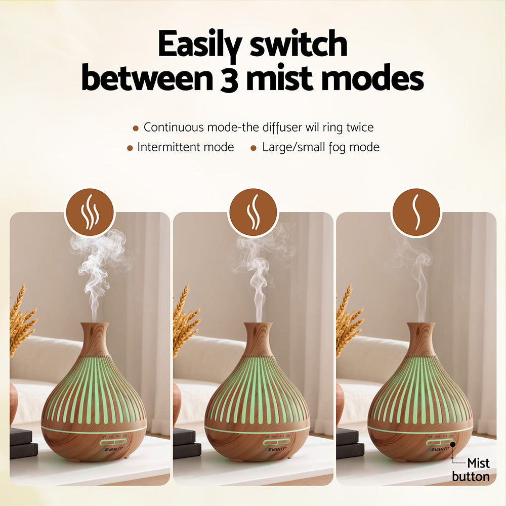 Devanti Ultrasonic Aroma Diffuser Aromatherapy 400ml LED Lights Iron Humidifier Forest Light wood grain Devanti