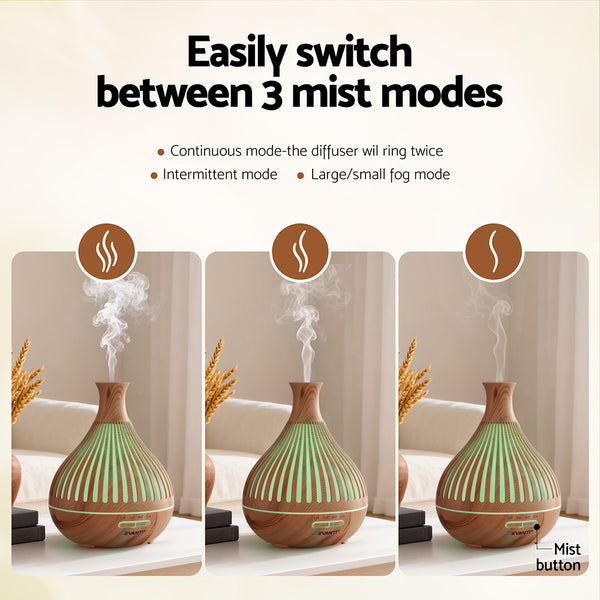 Devanti Ultrasonic Aroma Diffuser Aromatherapy 400ml LED Lights Iron Humidifier Forest Light wood grain Devanti
