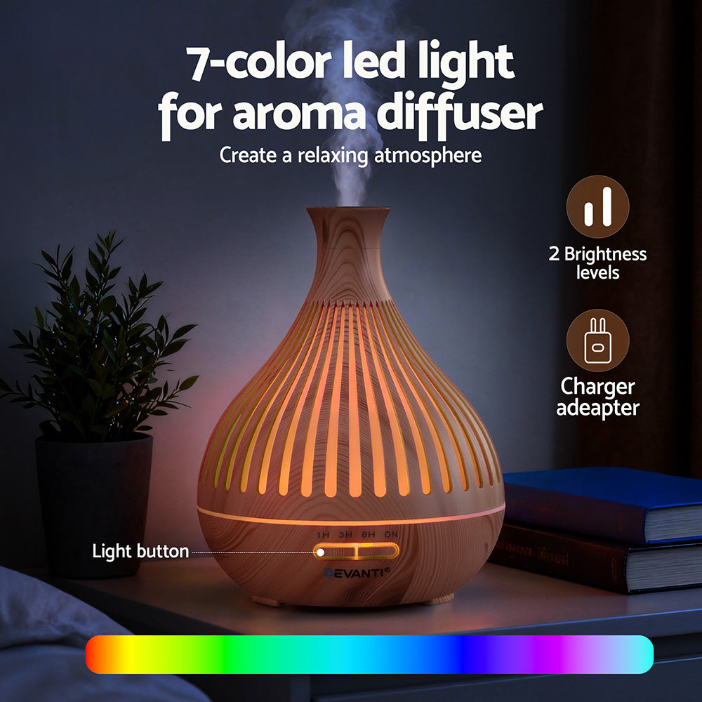 Devanti Ultrasonic Aroma Diffuser Aromatherapy 400ml LED Lights Iron Humidifier Forest Light wood grain Devanti