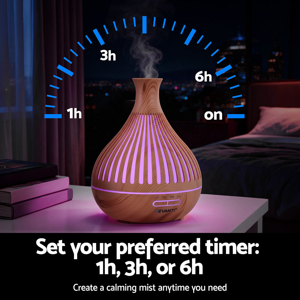 Devanti Ultrasonic Aroma Diffuser Aromatherapy 400ml LED Lights Iron Humidifier Forest Light wood grain Devanti