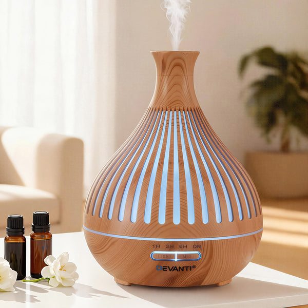 Devanti Ultrasonic Aroma Diffuser Aromatherapy 400ml LED Lights Iron Humidifier Forest Light wood grain Devanti