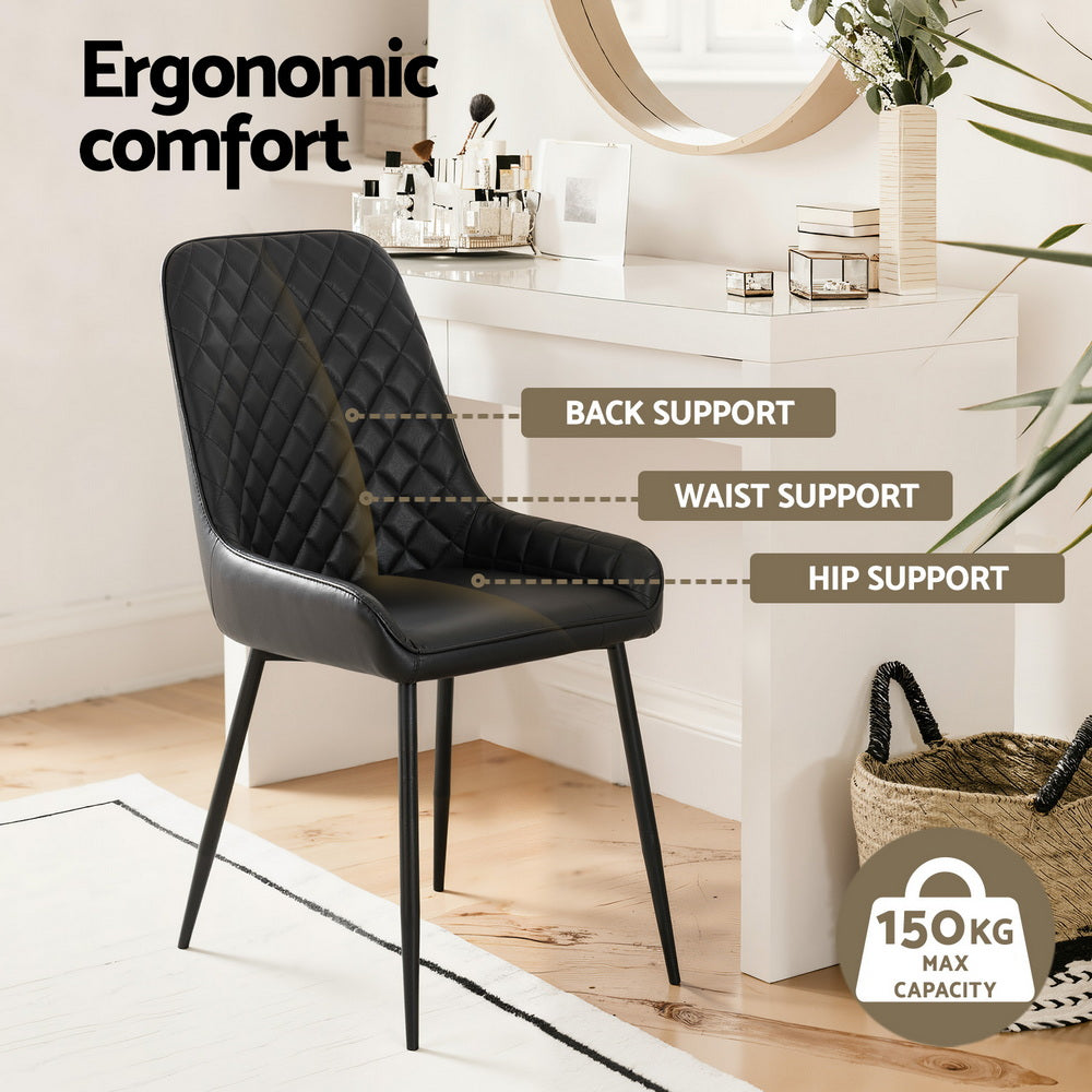 Artiss 2x Dining Chairs Retro PU Leather Kitchen Lounge Cafe Accent Chair Black Artiss
