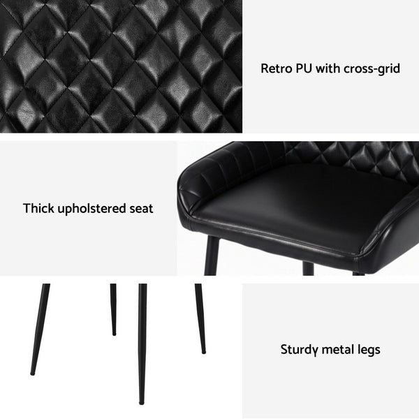 Artiss 2x Dining Chairs Retro PU Leather Kitchen Lounge Cafe Accent Chair Black Artiss