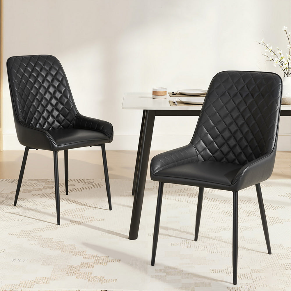 Artiss 2x Dining Chairs Retro PU Leather Kitchen Lounge Cafe Accent Chair Black Artiss