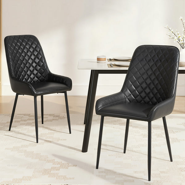 Artiss 2x Dining Chairs Retro PU Leather Kitchen Lounge Cafe Accent Chair Black Artiss