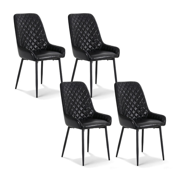 Artiss 4x Dining Chairs Retro PU Leather Kitchen Lounge Cafe Accent Chair Black Artiss