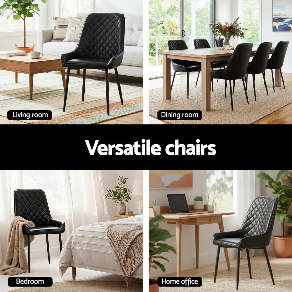 Artiss 4x Dining Chairs Retro PU Leather Kitchen Lounge Cafe Accent Chair Black Artiss