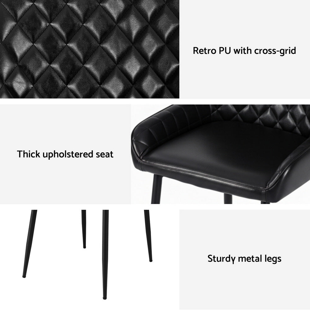 Artiss 4x Dining Chairs Retro PU Leather Kitchen Lounge Cafe Accent Chair Black Artiss