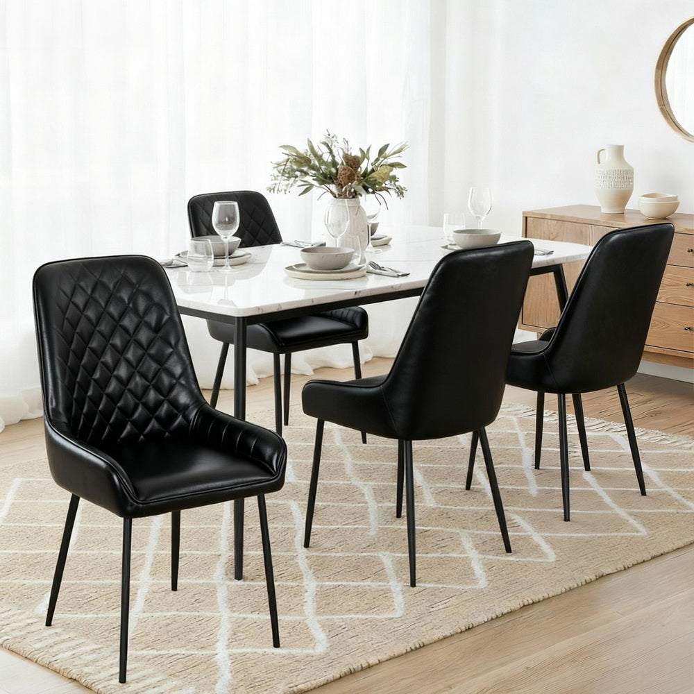 Artiss 4x Dining Chairs Retro PU Leather Kitchen Lounge Cafe Accent Chair Black Artiss