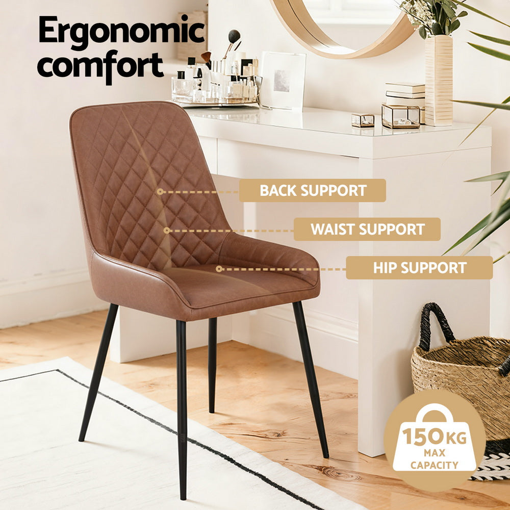 Artiss 2x Dining Chairs Retro PU Leather Kitchen Lounge Cafe Accent Chair Brown Artiss