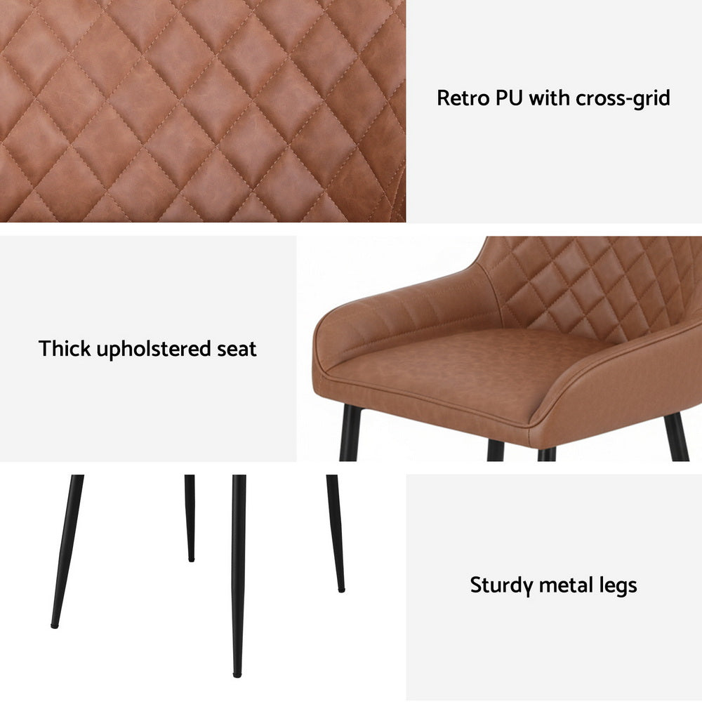 Artiss 2x Dining Chairs Retro PU Leather Kitchen Lounge Cafe Accent Chair Brown Artiss