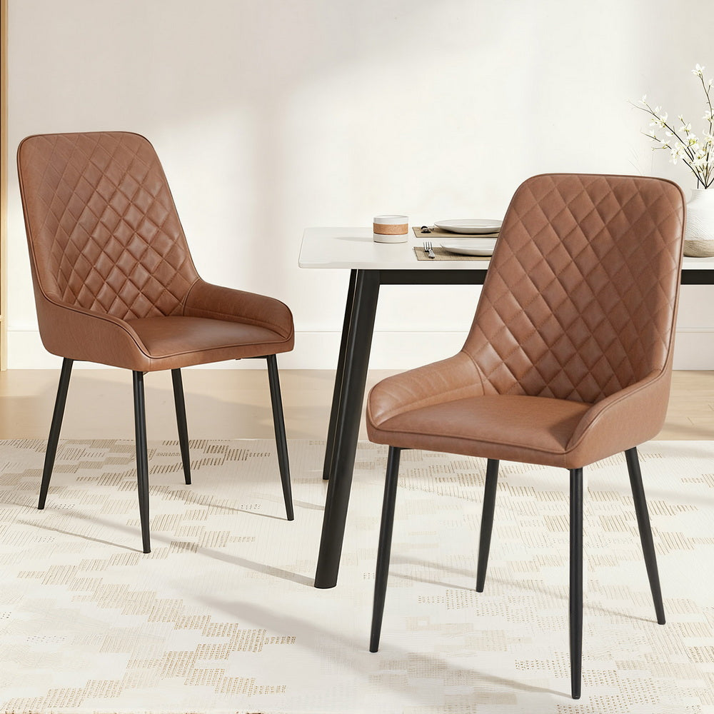 Artiss 2x Dining Chairs Retro PU Leather Kitchen Lounge Cafe Accent Chair Brown Artiss