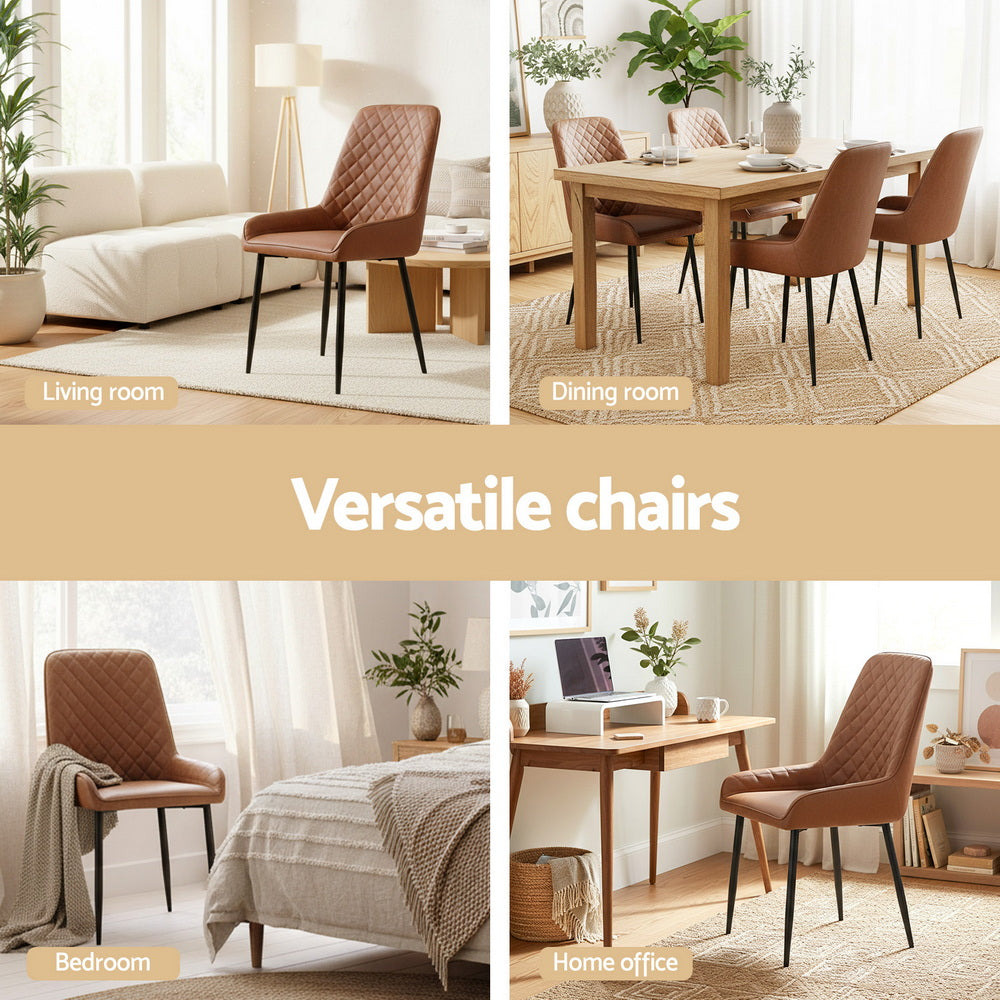 Artiss 4x Dining Chairs Retro PU Leather Kitchen Lounge Cafe Accent Chair Brown Artiss