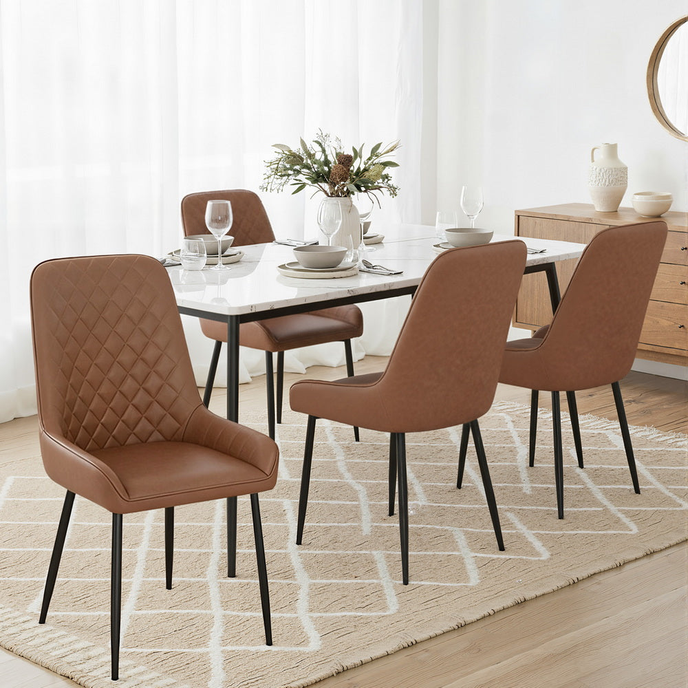 Artiss 4x Dining Chairs Retro PU Leather Kitchen Lounge Cafe Accent Chair Brown Artiss