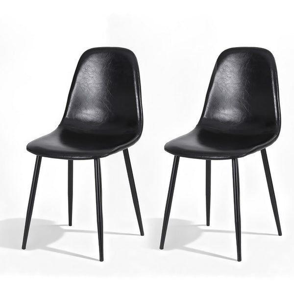 Artiss 2x Dining Chairs Retro PU Leather Kitchen Lounge Cafe Accent Chair Black Artiss