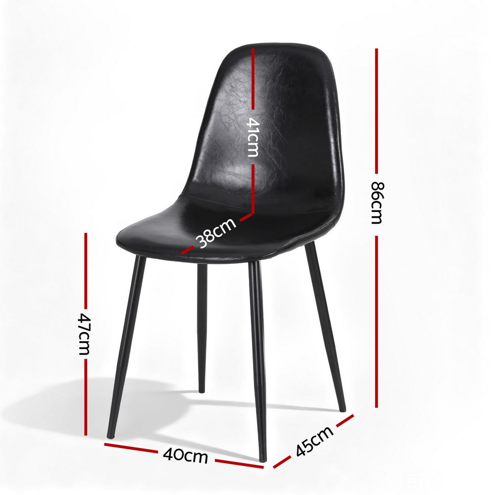 Artiss 2x Dining Chairs Retro PU Leather Kitchen Lounge Cafe Accent Chair Black Artiss