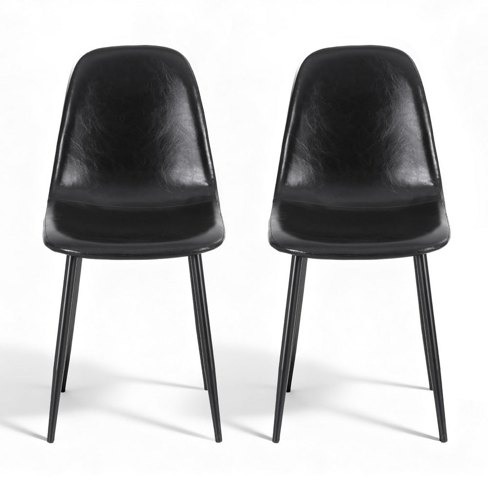 Artiss 2x Dining Chairs Retro PU Leather Kitchen Lounge Cafe Accent Chair Black Artiss
