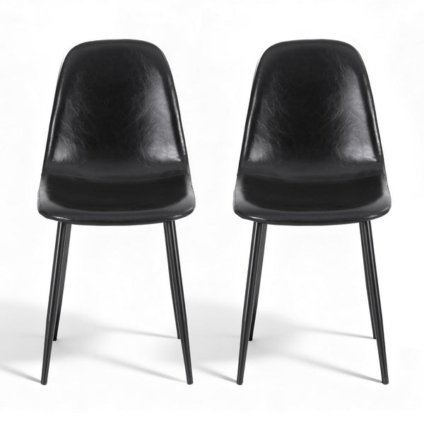 Artiss 2x Dining Chairs Retro PU Leather Kitchen Lounge Cafe Accent Chair Black Artiss