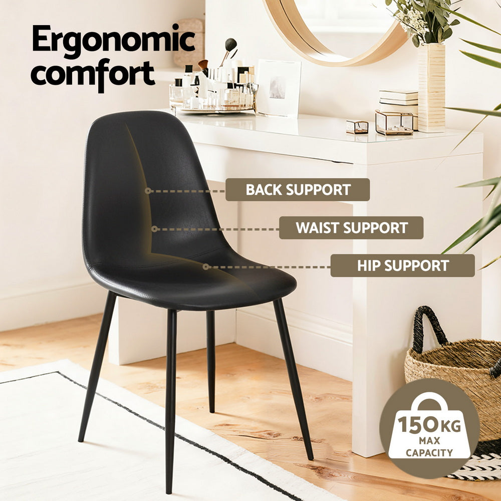 Artiss 2x Dining Chairs Retro PU Leather Kitchen Lounge Cafe Accent Chair Black Artiss