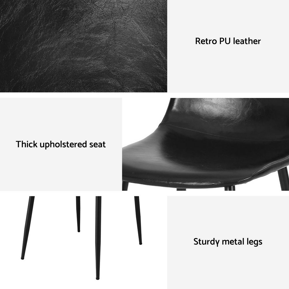 Artiss 2x Dining Chairs Retro PU Leather Kitchen Lounge Cafe Accent Chair Black Artiss